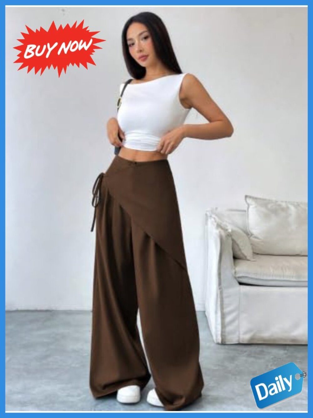 Wide Leg Palazzo Skirt Pants Flowy Work Trousers - Picture 4 of 4